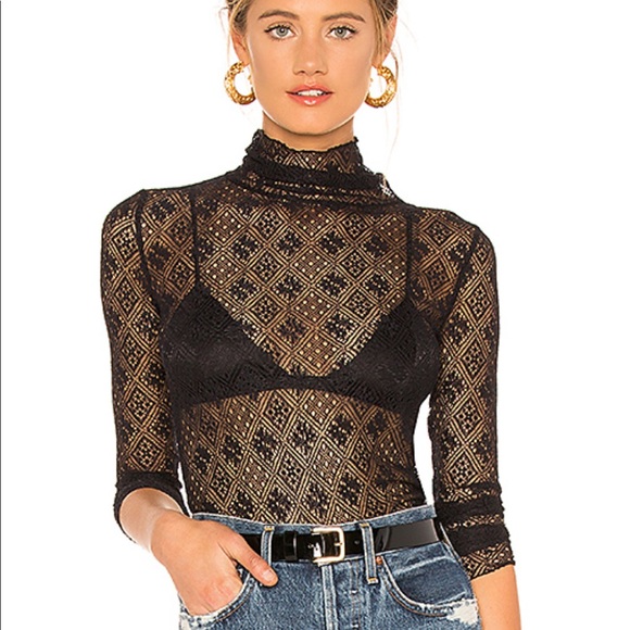 Free People Tops - Free People Black Sheer Lace Turtle Neck Top S